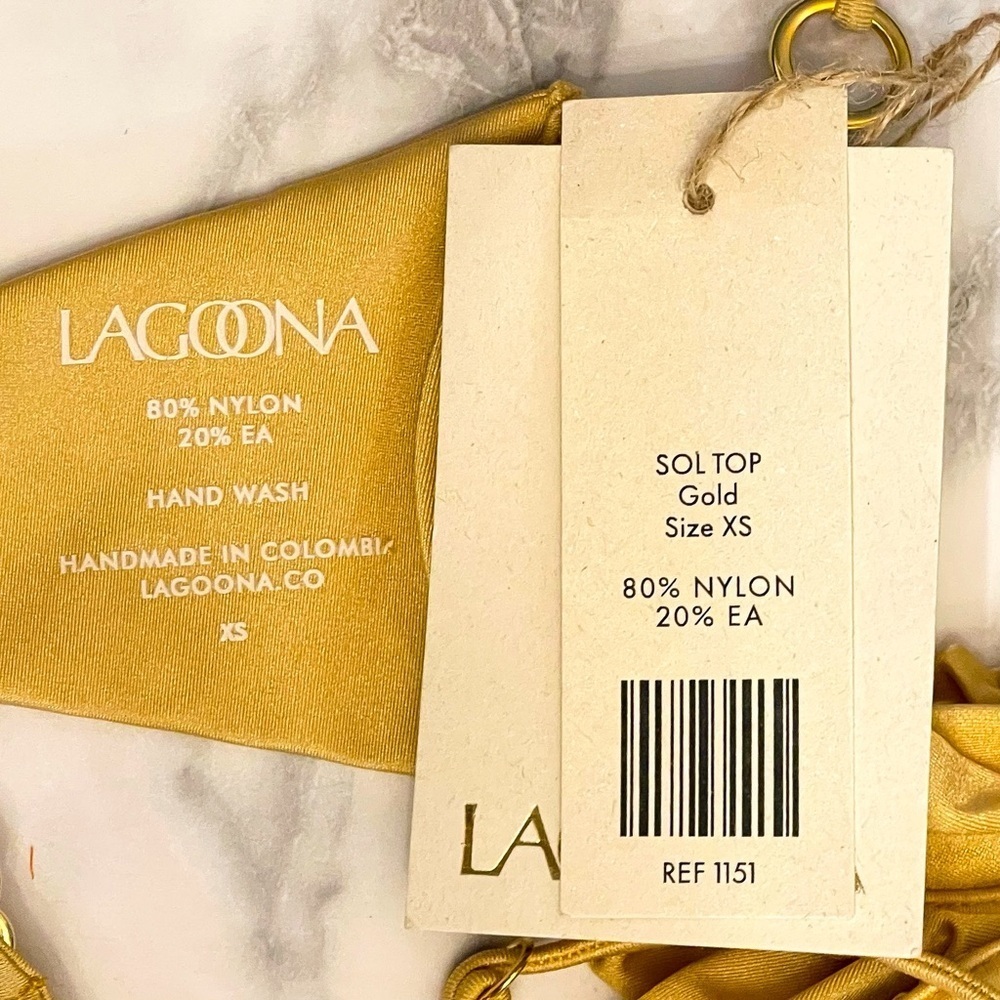 Lagoona Sol Bikini Set Gold Pleated Hoop Detail XS/S NWT - Picture 4 of 9